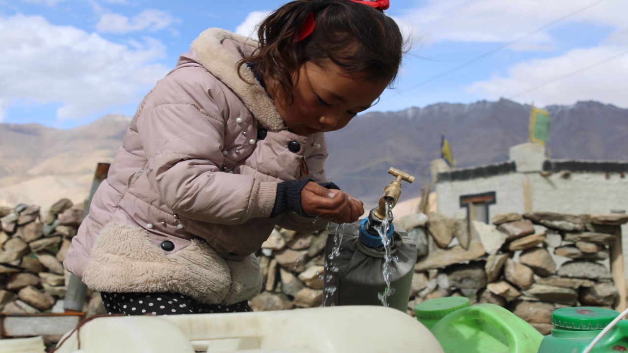 JJM-June2023-Child drinking water from FHTC-Leh